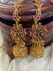 Traditional Peacock Jhumkas with Maatil-Red Green-G5135