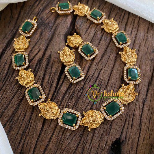 Designer Stone Lakshmi Short Neckpiece-Green-G019