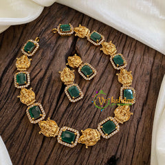 Designer Stone Lakshmi Short Neckpiece-Green-G019