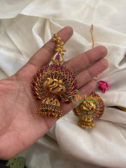 Traditional Peacock Jhumkas with Maatil- Red Green-G3137