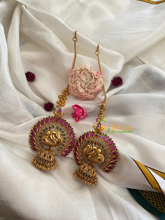 Traditional Peacock Jhumkas with Maatil- Red Green-G3137