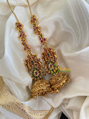 Traditional Peacock Jhumkas with Maatil-Red Green-G5135
