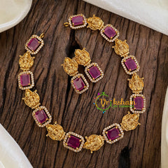 Designer Stone Lakshmi Short Neckpiece-Red-G017