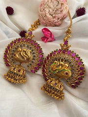 Traditional Peacock Jhumkas with Maatil- Red Green-G3137
