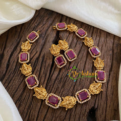 Designer Stone Lakshmi Short Neckpiece-Red-G017