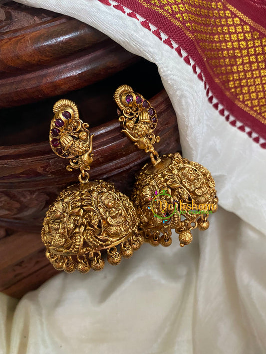 AD Stone Peacock Jhumkas-Red G5144