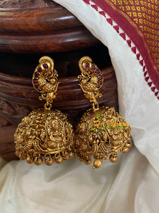 AD Stone Peacock Jhumkas-Red G5144