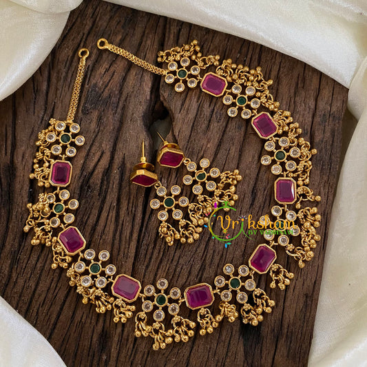 Red AD Stone Ghungroo Short Neckpiece-G023