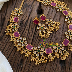 Red AD Stone Ghungroo Short Neckpiece-G023