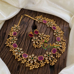 Red AD Stone Ghungroo Short Neckpiece-G023