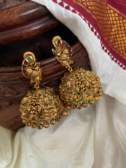 AD Stone Peacock Jhumkas-Red Green -G5143