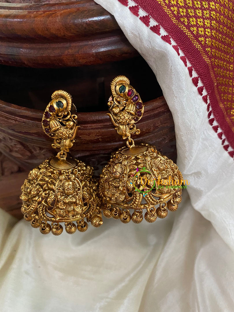 AD Stone Peacock Jhumkas-Red Green -G5143