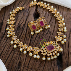 Elegant Pearl Short Neckpiece  -Red -G06