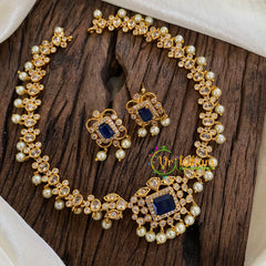 Elegant Pearl Short Neckpiece -Blue -G07