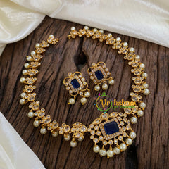 Elegant Pearl Short Neckpiece -Blue -G07