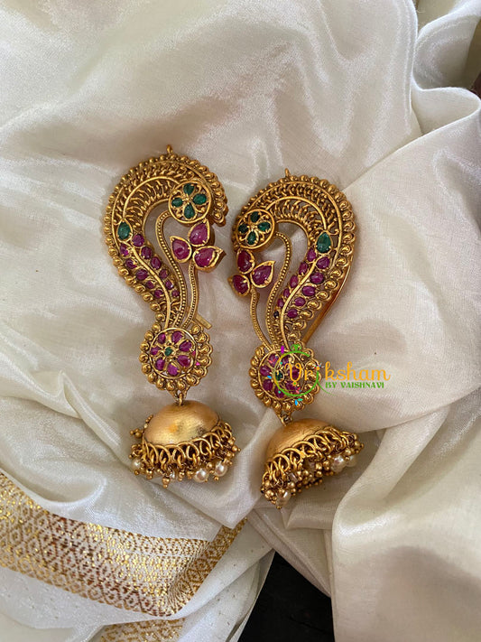 AD Stone Cuff Jhumkas -Red Green -G5116