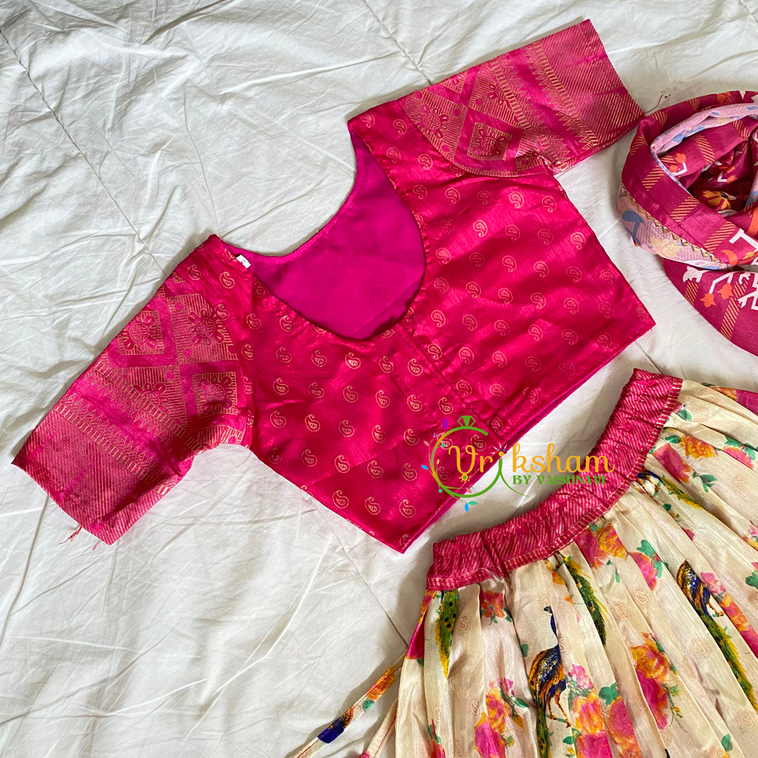 Pink White Floral Lehenga Set for Girls -VS812