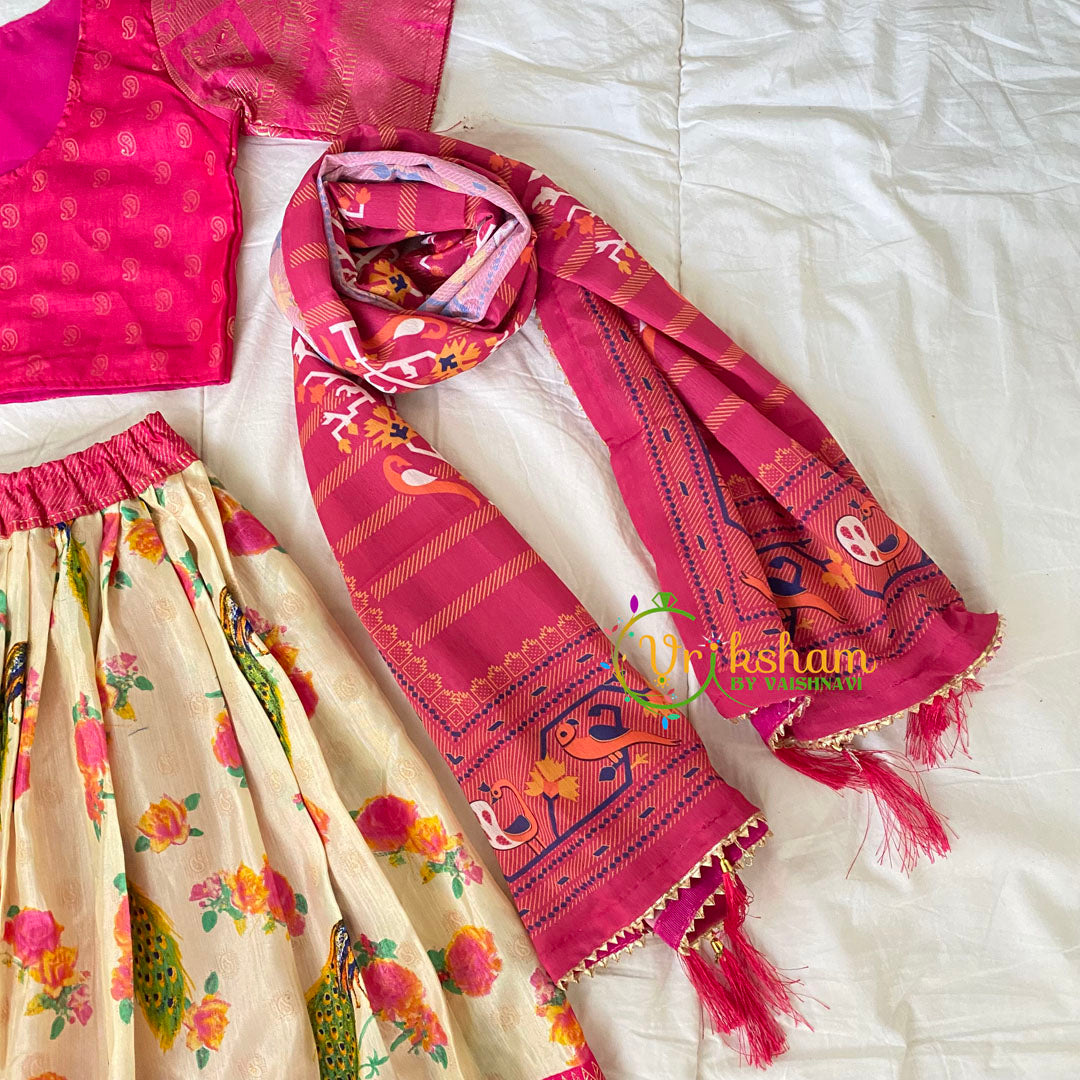 Pink White Floral Lehenga Set for Girls -VS812