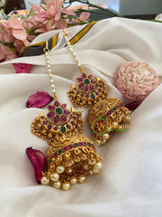 Traditional Floral Jhumkas with Maatil-Red Green-G3141