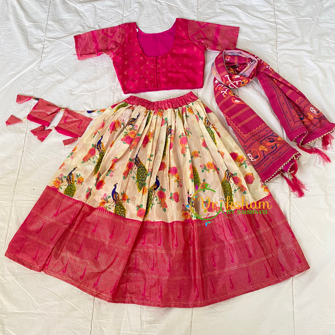 Pink White Floral Lehenga Set for Girls -VS812