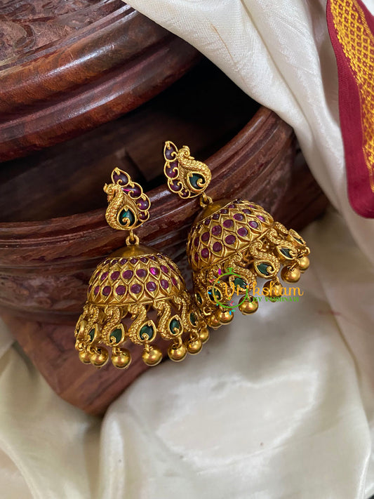 AD Stone Peacock Jhumkas -Red Green -G5142