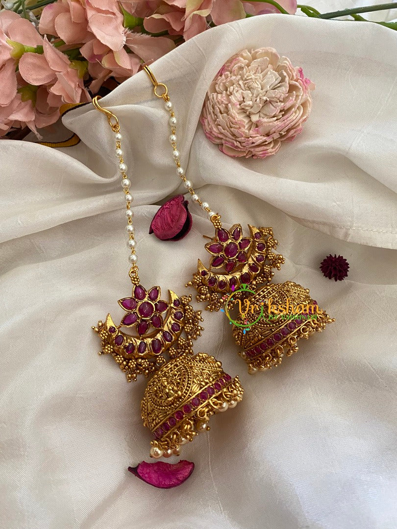 Traditional Floral Jhumkas with Maatil-Red-G3143