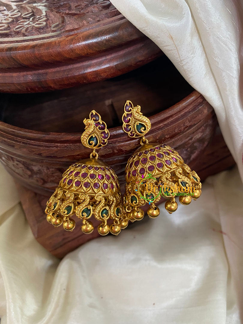 AD Stone Peacock Jhumkas -Red Green -G5142