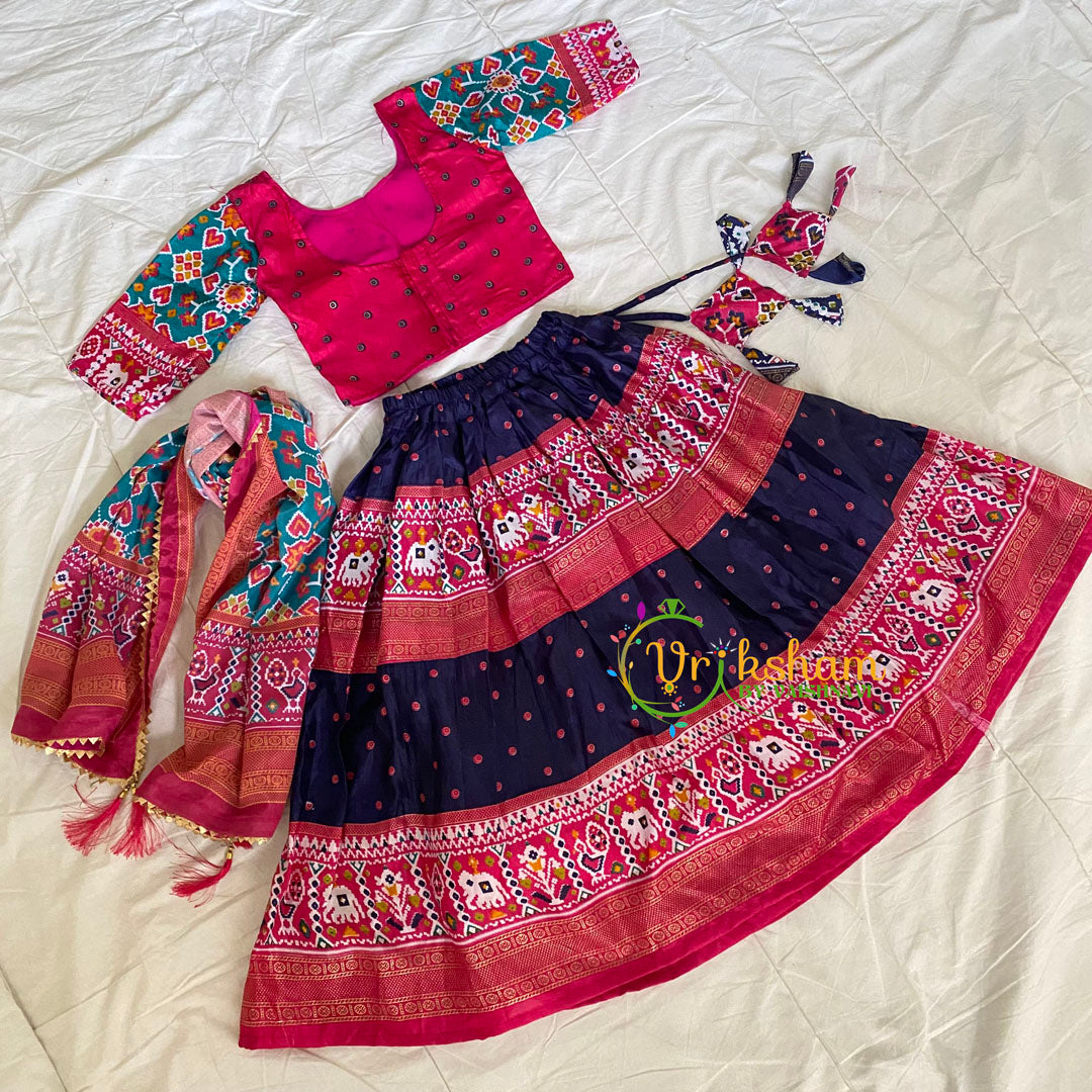 Pink with Blue Indian Traditional Girls Lehenga Set -VS811