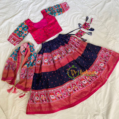 Pink with Blue Indian Traditional Girls Lehenga Set -VS811