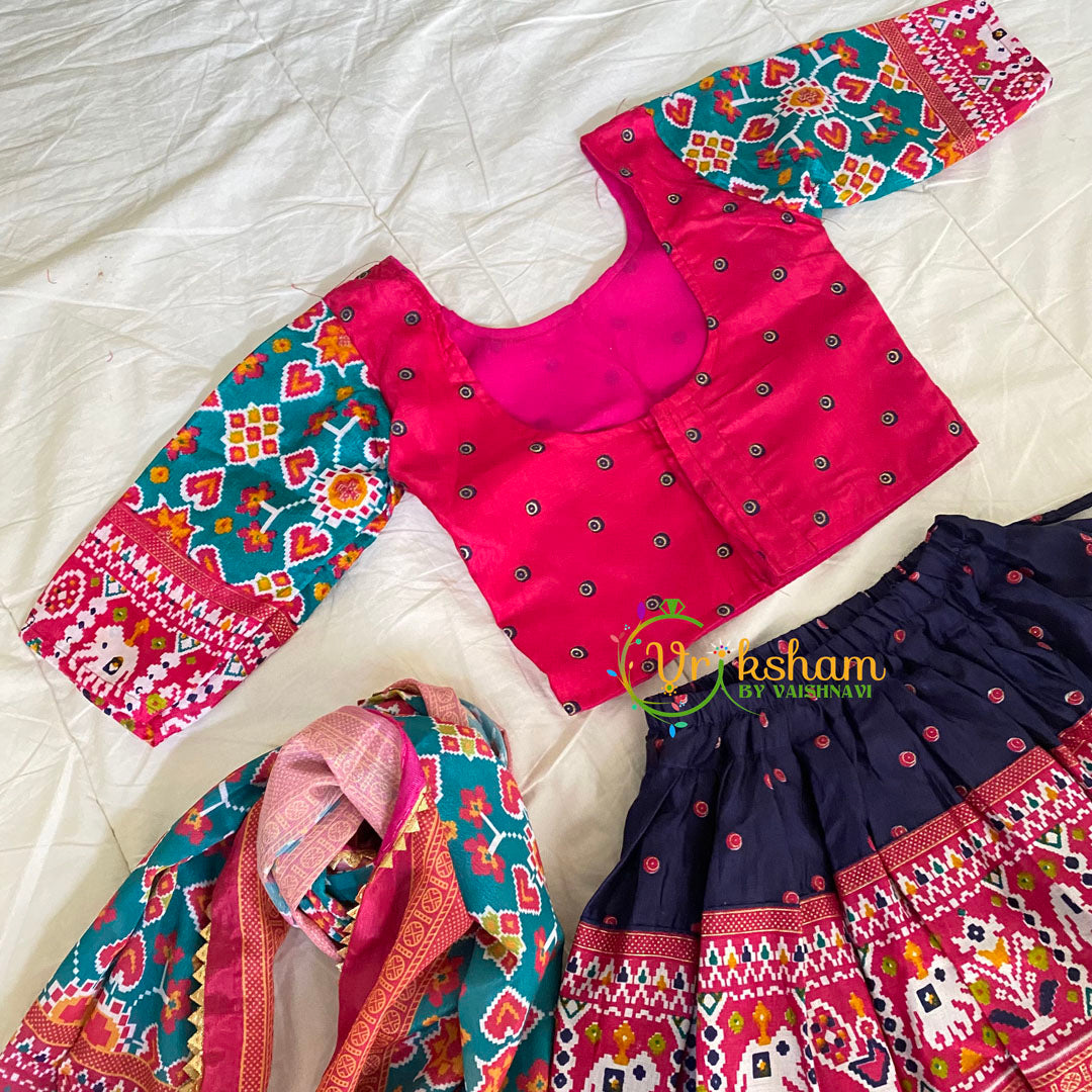 Pink with Blue Indian Traditional Girls Lehenga Set -VS811