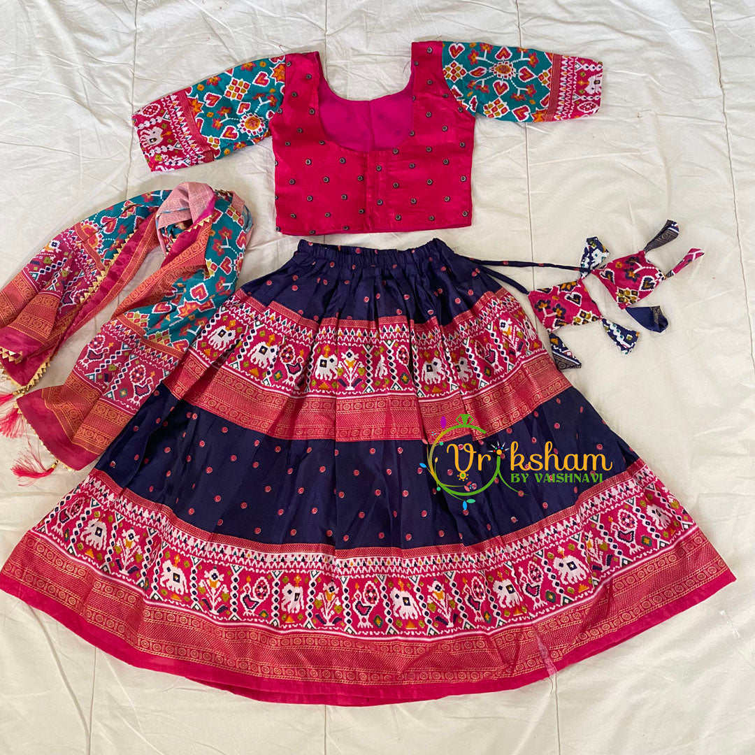 Pink with Blue Indian Traditional Girls Lehenga Set -VS811