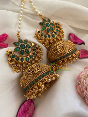 Traditional Floral Jhumkas with Maatil-Green-G3142