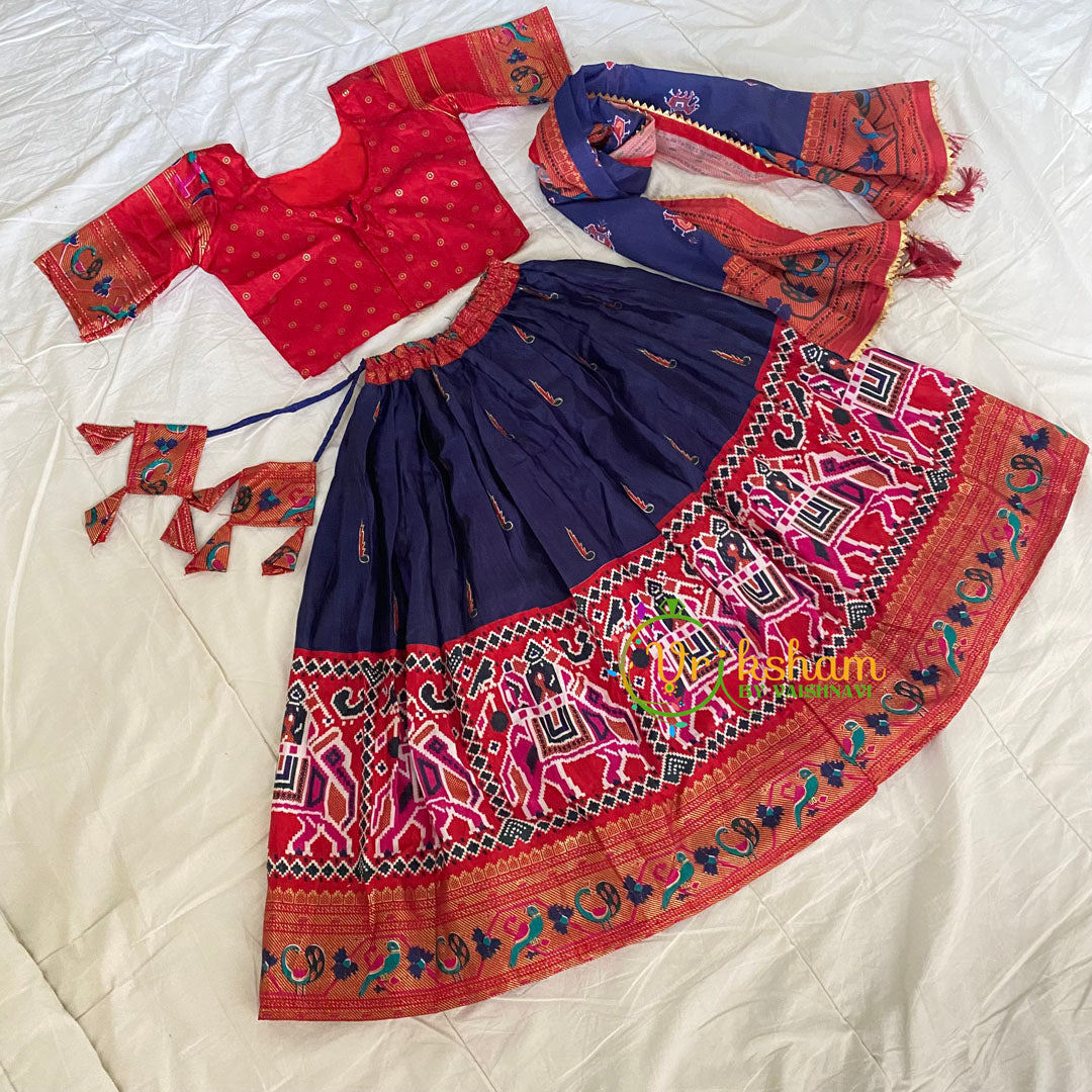 Red with Blue Indian Traditional Girls Lehenga Set -VS810