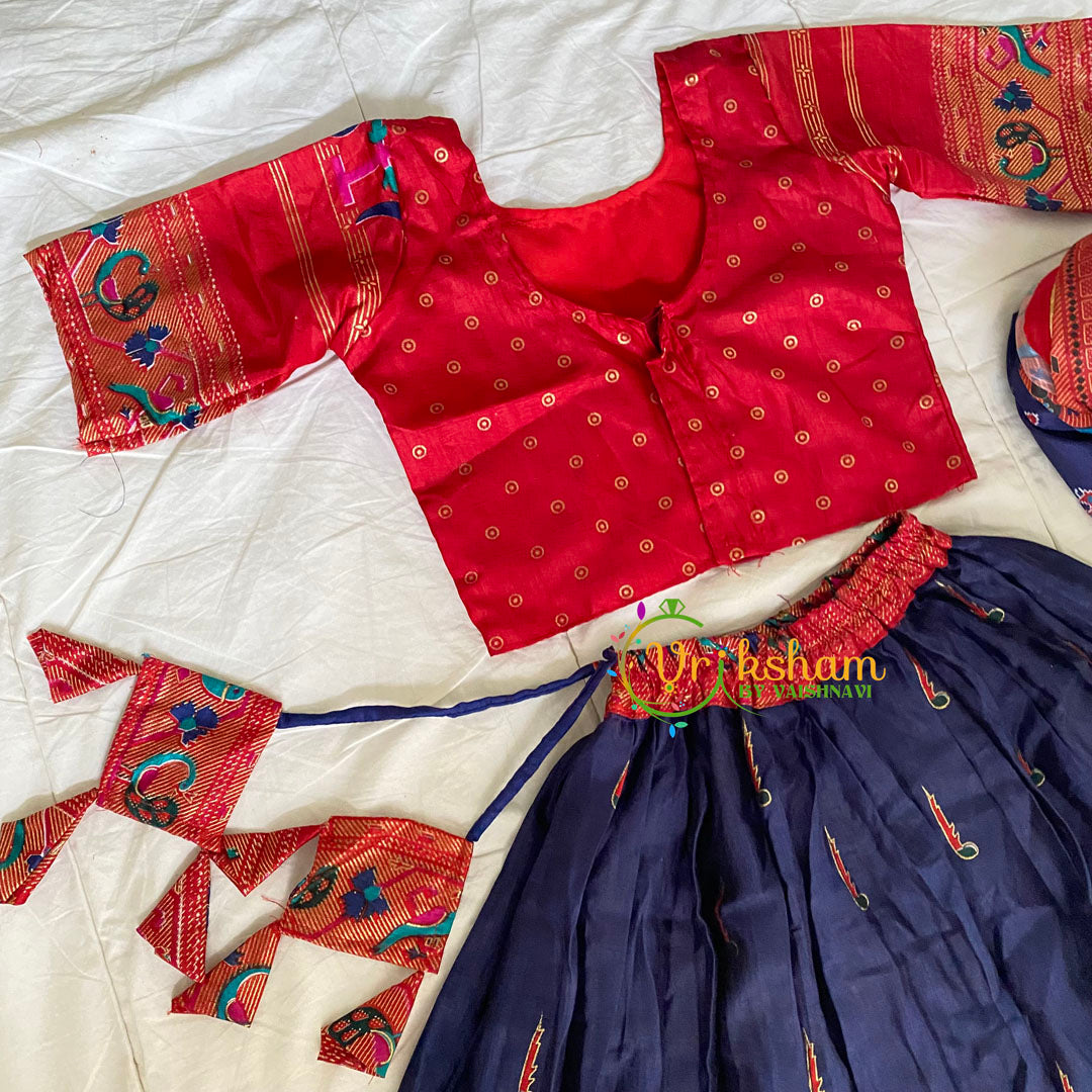 Red with Blue Indian Traditional Girls Lehenga Set -VS810