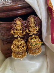 Gold Look Alike Lakshmi Jhumkas -Red Green -G5107