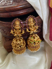 Gold Look Alike Lakshmi Jhumkas -Red-G5106