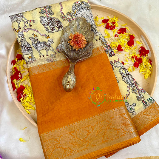 Light Yellow Kalamkari Soft Silk Saree -VS3173