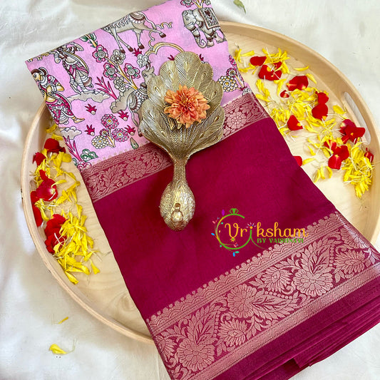 Rosemilk Pink Kalamkari Soft Silk Saree -VS3174