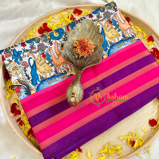 Purple Digital Kalamkari Soft Silk Saree -VS3178