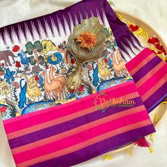 Purple Digital Kalamkari Soft Silk Saree -VS3178