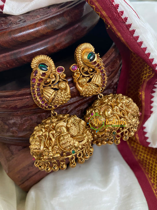 AD Stone Peacock Jhumkas -Red Green -G5141