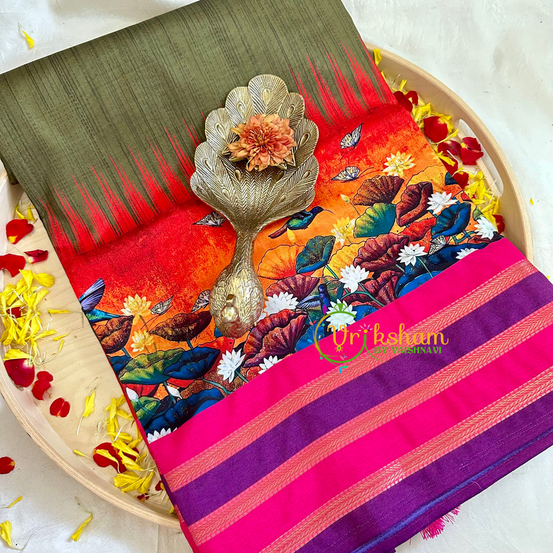 Digital Kalamkari Soft Silk Saree -VS3177