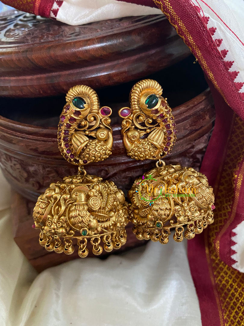 AD Stone Peacock Jhumkas -Red Green -G5141