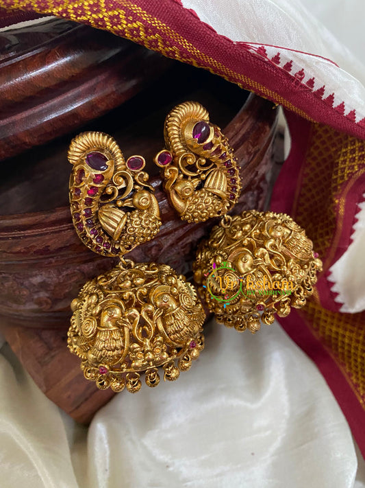 Premium AD Stone Peacock Jhumkas -Red -G5140