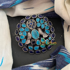 Oxidized German Silver Finger Ring-  Blue Shades -S275