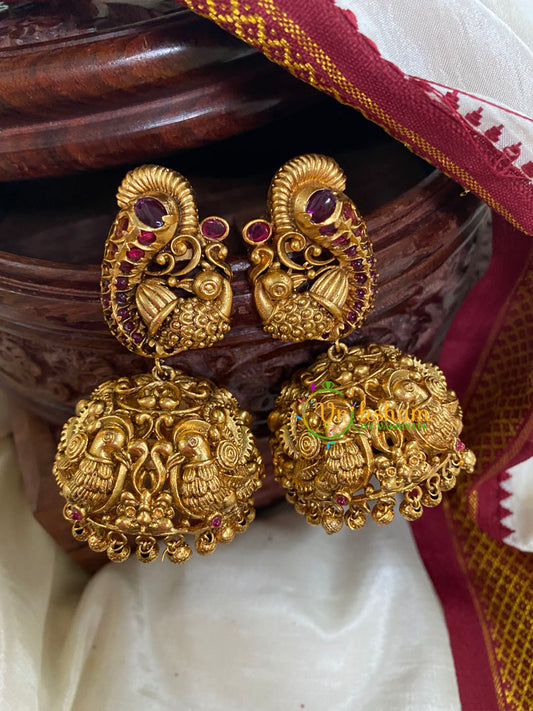 Premium AD Stone Peacock Jhumkas -Red -G5140