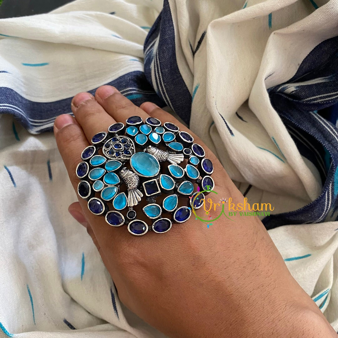 Oxidized German Silver Finger Ring-  Blue Shades -S275