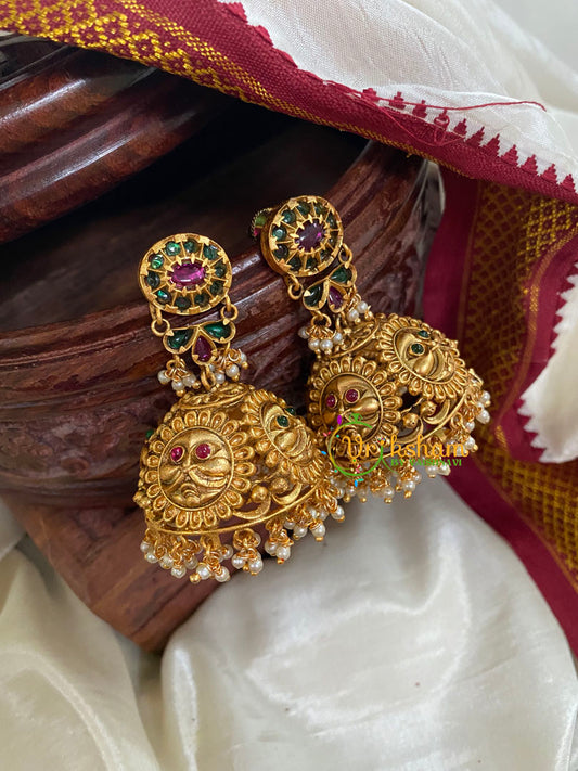 Premium Floral AD Stone Jhumkas-Red Green-G5120