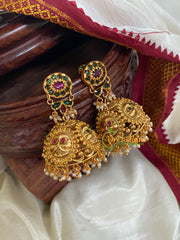 Premium Floral AD Stone Jhumkas-Red Green-G5120