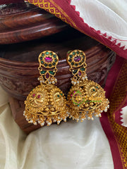 Premium Floral AD Stone Jhumkas-Red Green-G5120